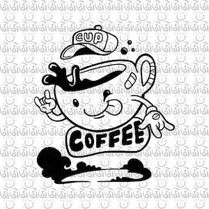 Groovy Cup of Coffee SVG, Caneca de café SVG, Retro Coffee SVG, Retro Character Design Svg, Groovy Retro Aesthetic Svg, Arquivo Png Ai Eps Dxf Svg