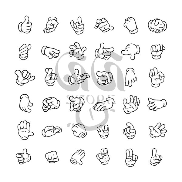 Cartoon Hands, 36 Unique Vectors, Cutting and Printing, Laser Cutting, Stickers, DIY Crafts, Png, Ai, Eps, DXF, Svg Digital Download