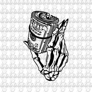 Skelett halten 100 Dollar Scheine SVG, Skelett Hand SVG, Bündel Geld SVG, 100 Hundred Dollar Bill SVG, Bargeld svg, Png, Ai, Eps, Dxf, svg