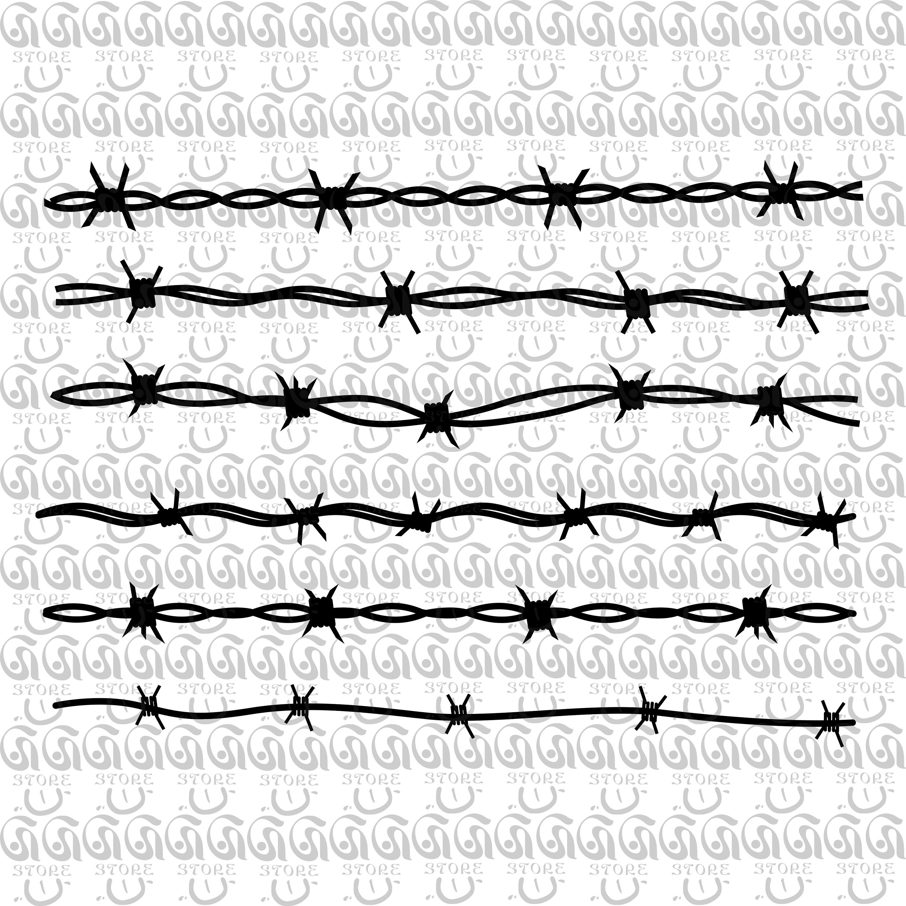 6 Pieces of Barbed Wire, Barbed Wire Fence SVG, Fence with Spikes SVG, Barbed Wire Silhouette, Cut files for Cricut, Png,Ai,Eps,Dxf,Svg