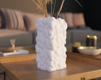 Vase fleurs séchées - Vase style nuage bubble blanc en impression 3D – Décoration moderne pour plantes artificielles, cadeau pour elle.