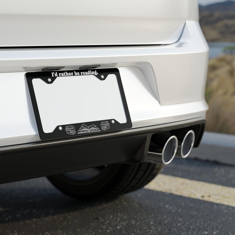 I'd Rather Be Reading Decorative License Plate Frame, Book Lover Car Accessory image 6