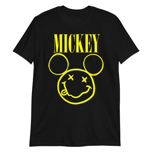 Disney Rock Mickey Mouse Nirvana Smiley Face Damen Herren T-Shirt Top T-Shirt bequem gemütlich