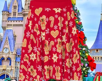 Jollywood Christmas Skater Skirt: Gingerbread Print, Adult Womens Sizes
