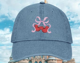 Disney Coquette Cherry Bow Embroidered Denim Hat Aesthetic Cap