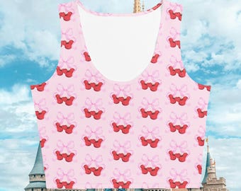 Top corto Disney Coquette con estampado integral de cerezas y lazo