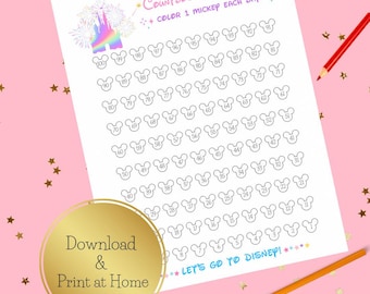 Disney Trip Countdown Coloriages, Mickey Vacation Reveal (téléchargement numérique PDF)