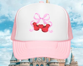 Coquette Cherry Mickey Pink Foam Trucker Hat Bow