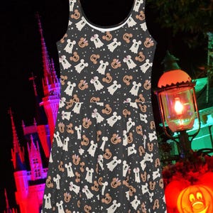 2025 Not So Scary Halloween Party, Pumpkin Ghost Skater Dress, Adult Women Dress