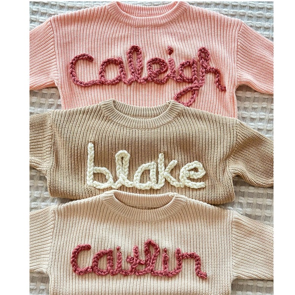 Personalized Hand Stitched Oversized Baby and Toddler Sweater Gift for baby boy and baby girl Chunky Knit Custom Name & Monogram