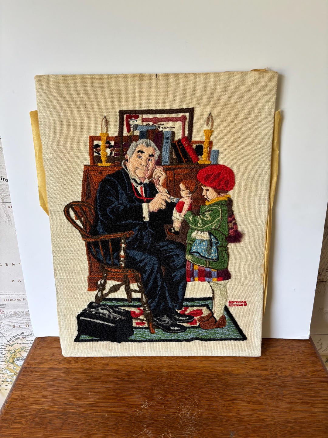Vintage Norman Rockwell Embroidery Doctor and the Doll Signed Dtd 1981 ...