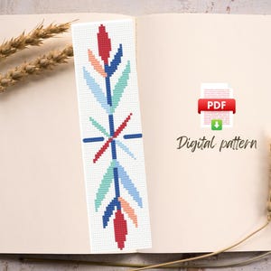 Kreuzstich Stickmuster Stickmuster mit Weihnachtsblättern Lesezeichen, modernes Kreuzstichmuster, Boho Lesezeichen, Lesezeichen, Quicross Stickmuster