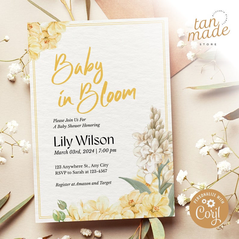 Editable Baby in Bloom Invitation, Wildflower Baby Shower Invitation