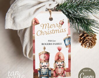 Nutcracker tags, Merry Christmas gift tags, Printable Tags, Holiday Party Favor Tag, Editable Gift Tag, Holiday Tags, watercolor tags