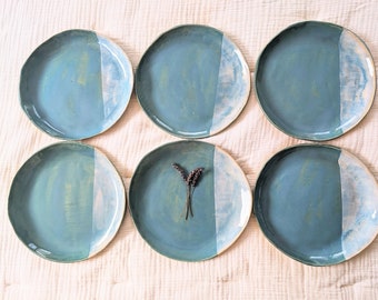 8.5" Ceramic Dinner Plate Set | Handmade Plates | Dinnerware Set of 6
