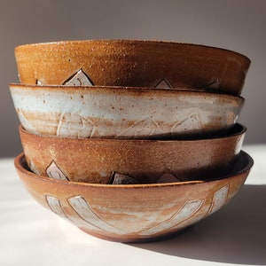 Fun Geometric Large Bowl Set | Set of 4 | Ceramic | Handmade | Retro Abstract Bowl Set
