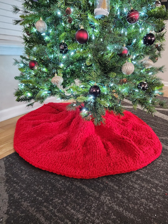 Gonna Per Albero Di Natale Rossa Con Paesaggio Innevato, 120 Cm, Per Alberi 5-7 Piedi, Morbida In Poliestere - 3