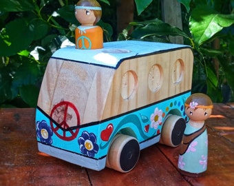 Combi Wooden Vehicle Wooden Toys Combi Wooden Travel Peg Doll Hippies