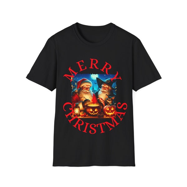 Unisex Softstyle T-Shirt, Spooky Santa Night T-Shirt, Witchy Santa Halloween Tee, Witchy Santa Delight Tee, Santa's Halloween Soiree T-Shirt
