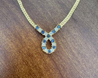 Vintage AVON gold toned looped rhinestone chain necklace