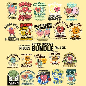 Pacchetto di personaggi Groovy retrò SVG PNG, file di taglio in formato SVG per Cricut, Sunshine Character SVG, maglietta in formato SVG, boho SVG, tasca frontale in formato SVG