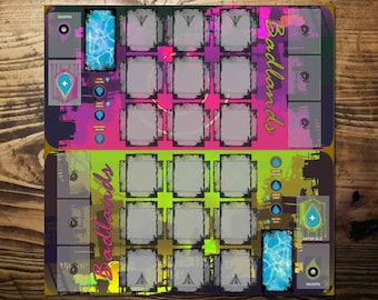 Gioco di carte compatibile con Radlands, tappetino da gioco stampabile per due giocatori, ca. 64 x 64 cm-(edizione Neon) Tappetino da gioco non ufficiale-Adatto a carte con maniche