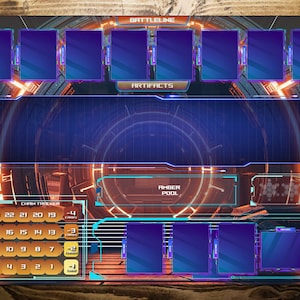 Juego de cartas de mesa Keyforge con rastreador de cadenas, piscina ámbar y zonas de campo personalizadas, tapete de juego imprimible de 40 x 60 cm (edición Vault)