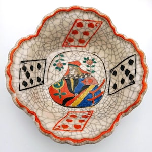 Rare Vintage Ceramic Shino Ware Queen of Hearts Bowl Japan