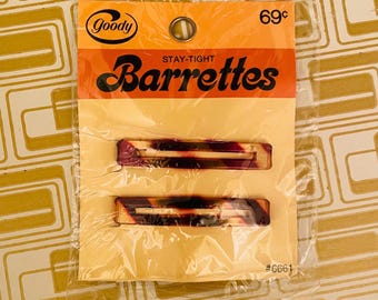 Vintage 1970s Goody Stay-Tight Barrettes 2.5 in Mock Tortoiseshell