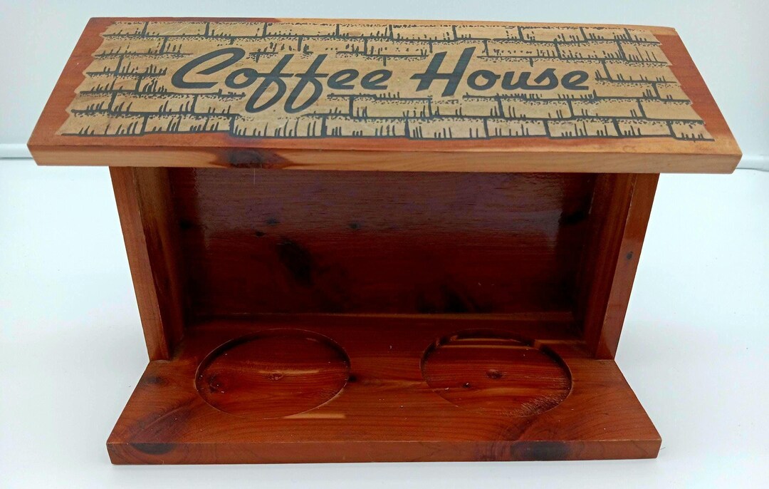 Vintage Coffee Mug Wooden Holder Kitschy Midcentury Etsy