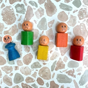 Vintage Playskool Wood Figures: Old Woman Who Lived in a Shoe - 1960s Lot of 5
