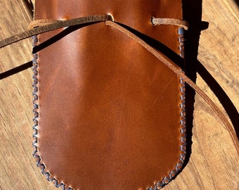 Hand-Stitched Leather Pouch - External Stitching-Brown w/ Blue Thread