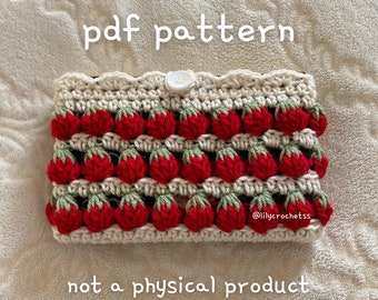 PDF FILE ONLY strawberry book sleeve crochet pattern, berry book sleeve crochet pattern, digital crochet pattern