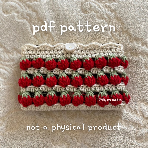 PDF FILE ONLY strawberry book sleeve crochet pattern, berry book sleeve crochet pattern, digital crochet pattern