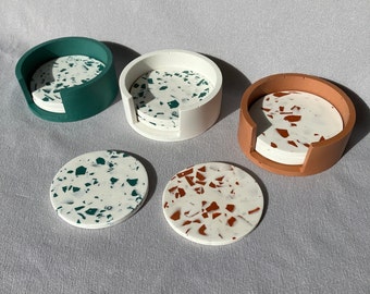 4 sous-verres + support - jesmonite éco-résine - terrazzo - fait main en France