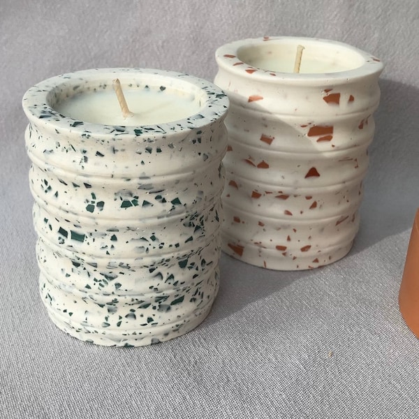 Bougie parfumée fait main en France - jesmonite terrazzo