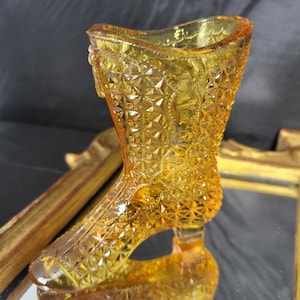 Vintage Amber Fenton Daisy & Button Glass Shoe Slipper Boot Heel with Tassel