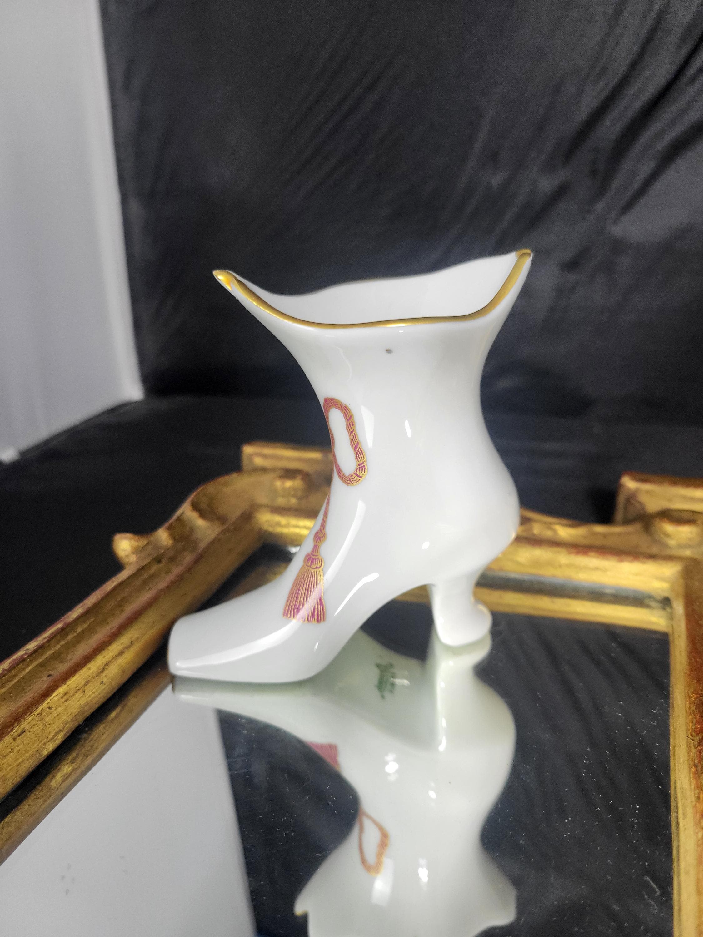 フランス製 手描き 金箔 リモージュ 磁器 ミニチュア 靴 ポンポン