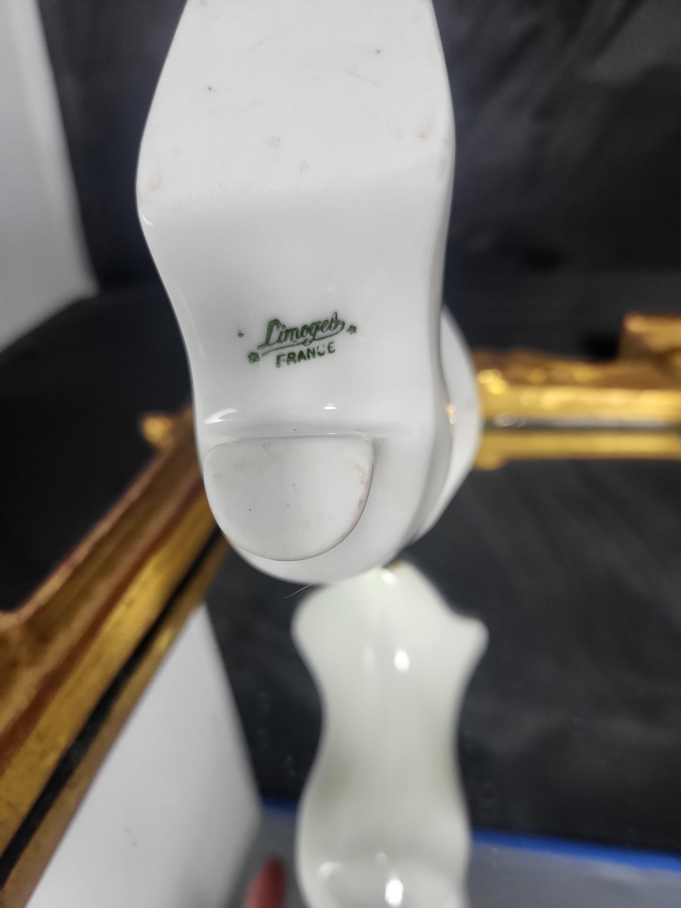 フランス製 手描き 金箔 リモージュ 磁器 ミニチュア 靴 ポンポン