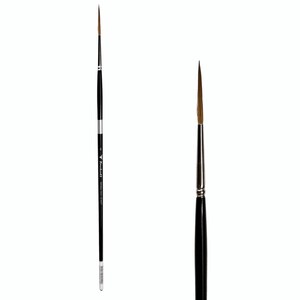 May include: A fine-tipped paint brush with a black handle and silver ferrule. The brush has a long, slender shape with a pointed tip, ideal for detailed painting. The brand name "Trekell" is printed on the handle.