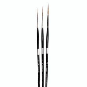 May include: Three fine-tipped paint brushes with black handles and silver accents. The brushes are labeled with the numbers 0, 2, and 4, and the brand name "Trekell". The bristles are a light brown color.