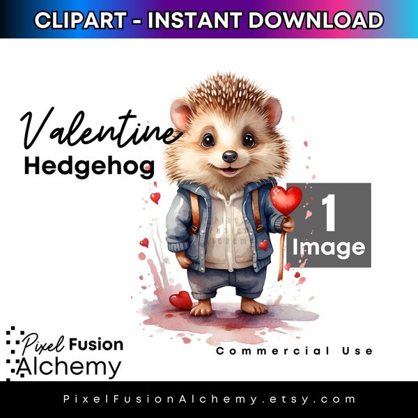 Watercolor Hedgehog Clipart PNG | Valentines Cute Animal Clipart | Transparent PNG | Commercial Use | Single Image |SI2