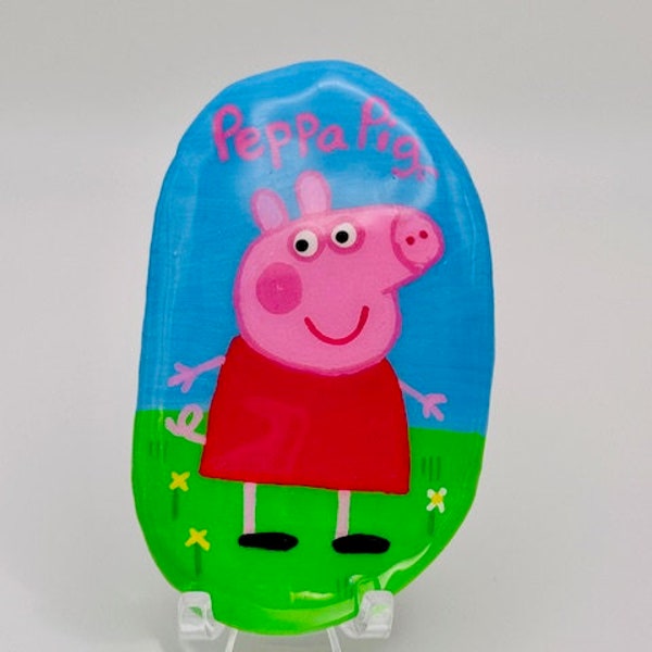 Peppa Pig Painted Rock, painted rock, children's character, hand painted rock, kids room decor, garden stone, Peppa Pig, one of a kind, pig