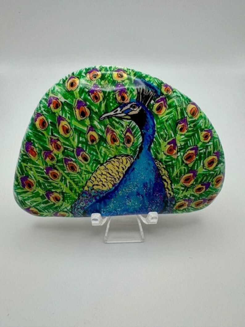 Peacock Painted Rock, Blue and Green Peacock, Hand Painted Rock, Rock