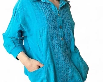 Blusa azul vintage 'Matches' con bolsillos