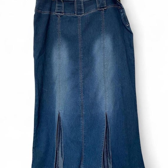 Y2K 'solo plus' denim midi skirt