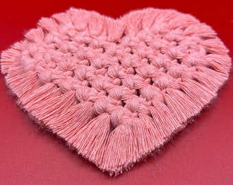 IMPERFECT Macrame Heart Coaster | Macrame mug rug | clearance | pink heart coaster