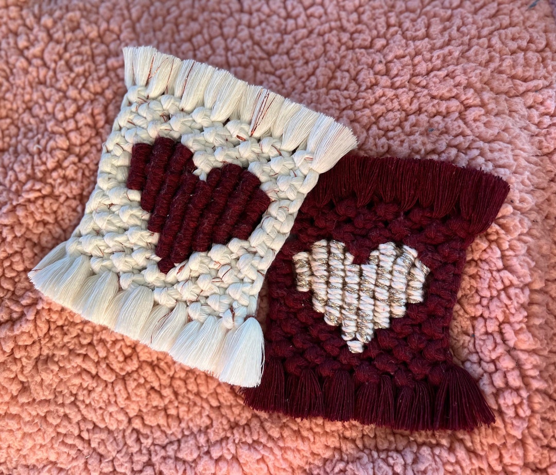 Macrame Mug Rugs - Heart Design | Valentine’s Day Gift | Gift for ...