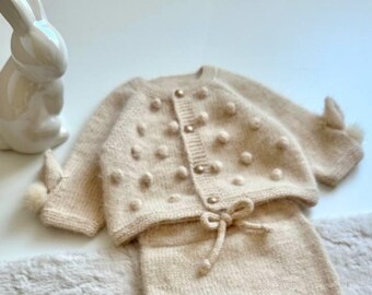 Conjunto de malha angorá para recém-nascido: conjunto de coelho creme