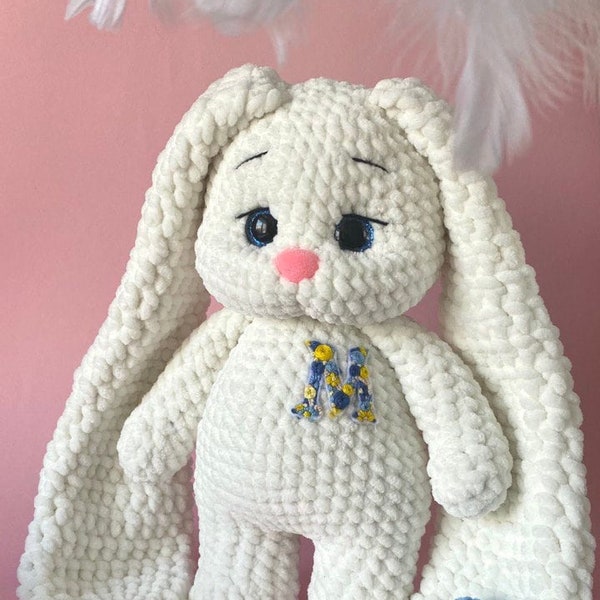 Crochet bunny  White plush bunny Stuffed Bunny Personalized crochet bunny Personalized crochet bunny doll Crochet bunny for kids